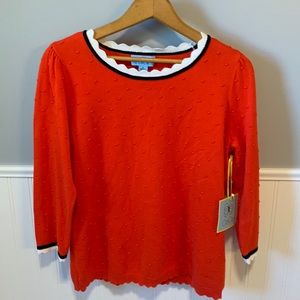 Medium Cece lightweight Red/Orange Sweater with black & white trim